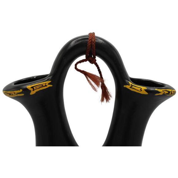 Vintage Southwestern Wedding Vase Black Ceramic Yellow Accents, Pueblo Style - Picture 7 of 7